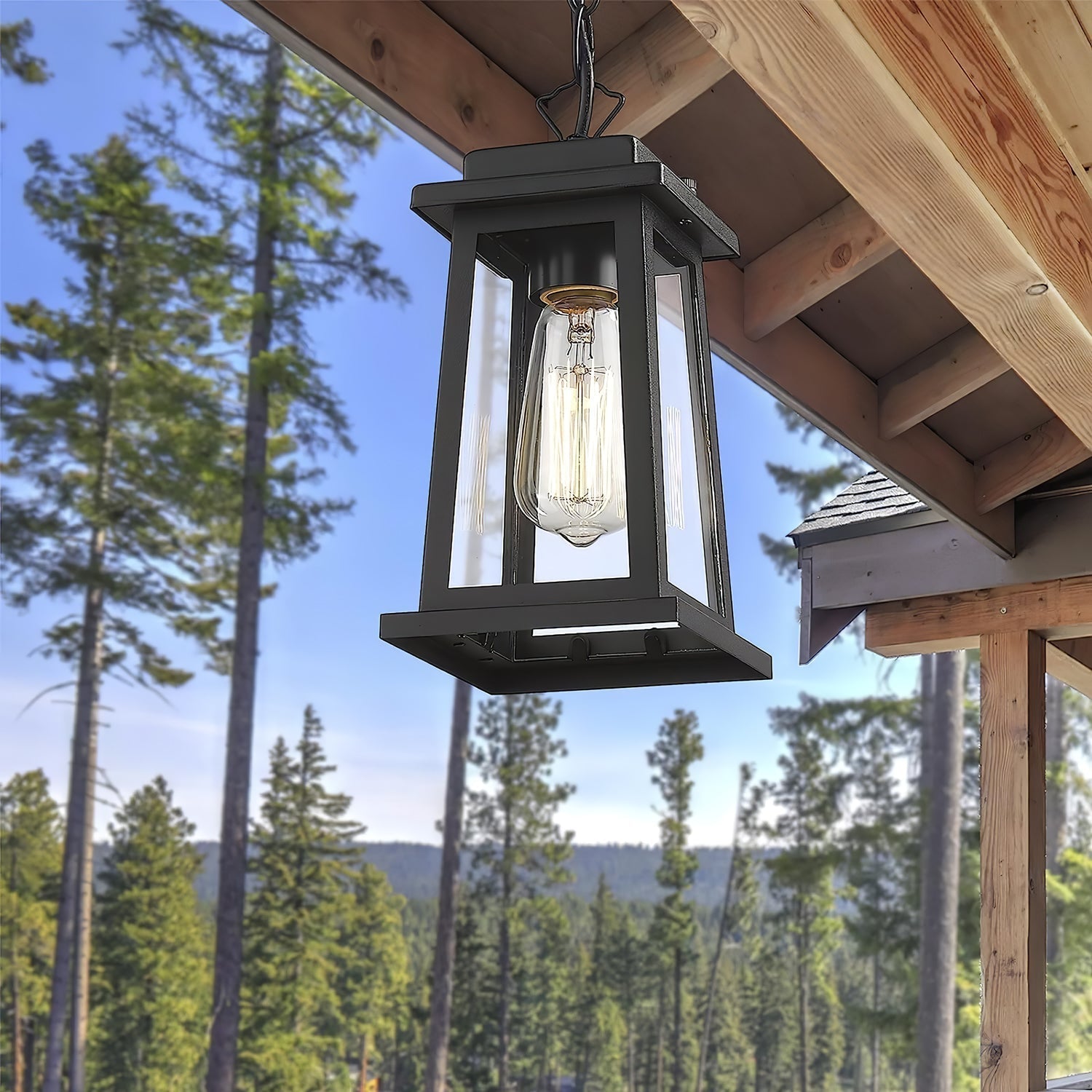 A pendant lamp hanging on under the roof