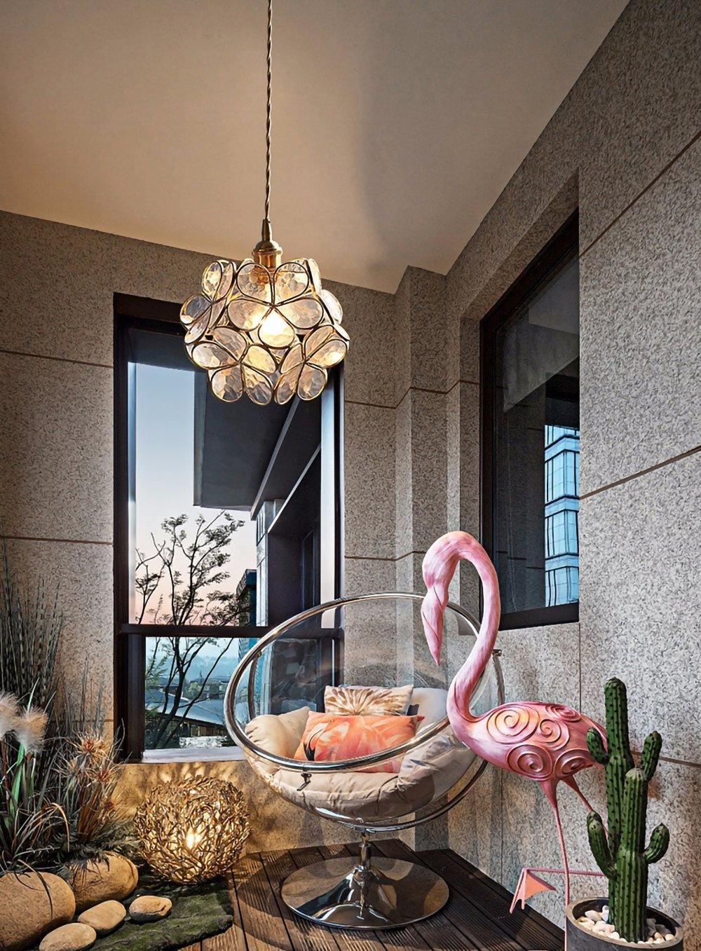 A flower shape pendant light suspension on the terrace