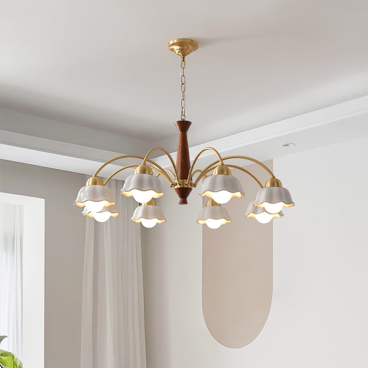 Modern chandelier hanging on the room