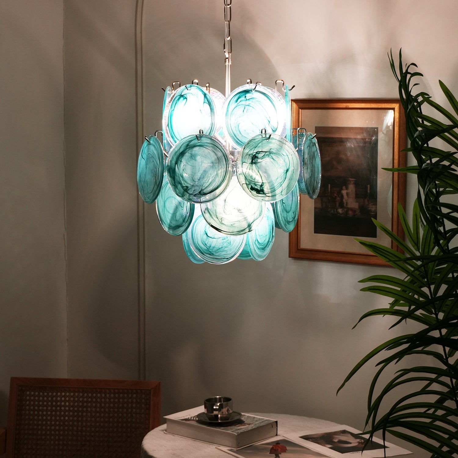 Murano Blue Disc Chandelier 24