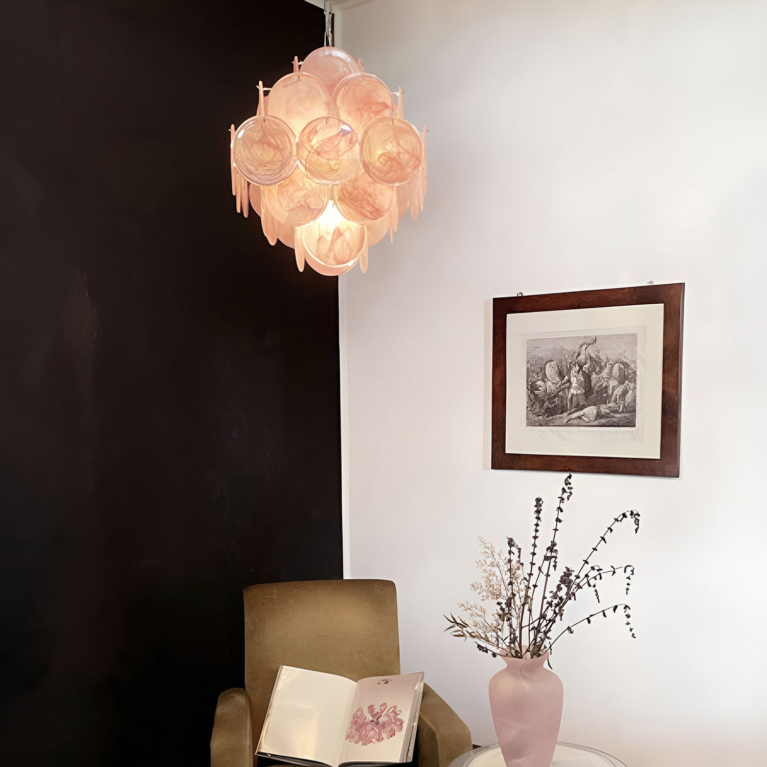 Murano Pink Disc Chandelier 36