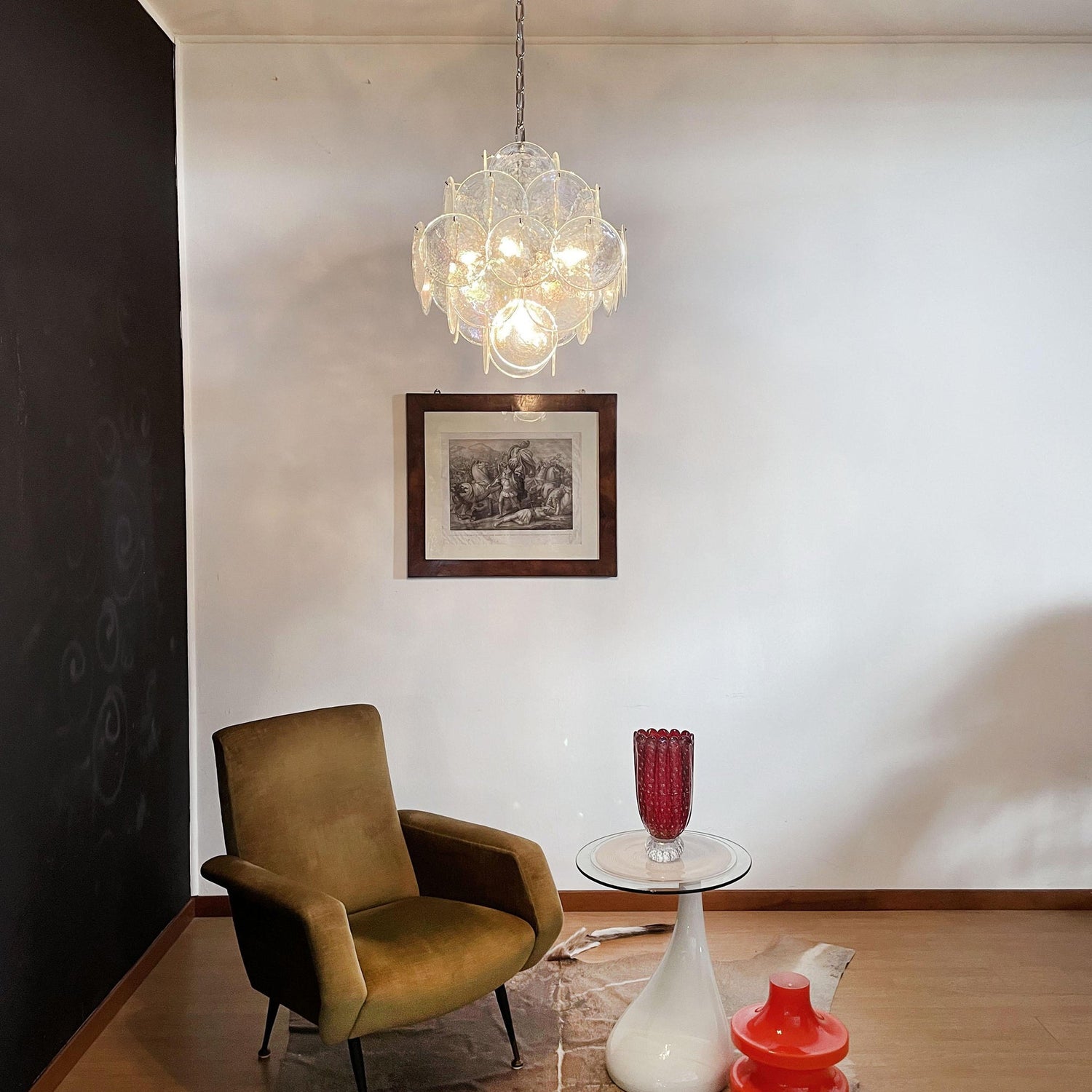 Murano Iridescent Grit Disc Chandelier 36