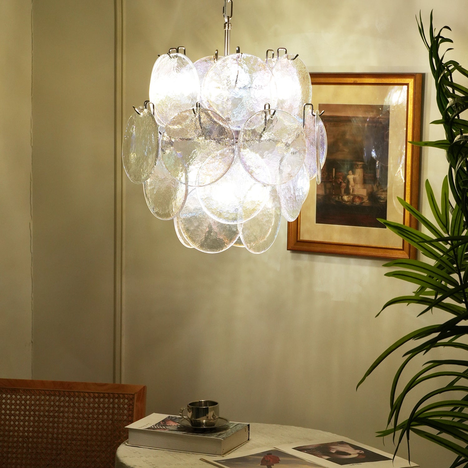 Murano Iridescent Grit Disc Chandelier 24