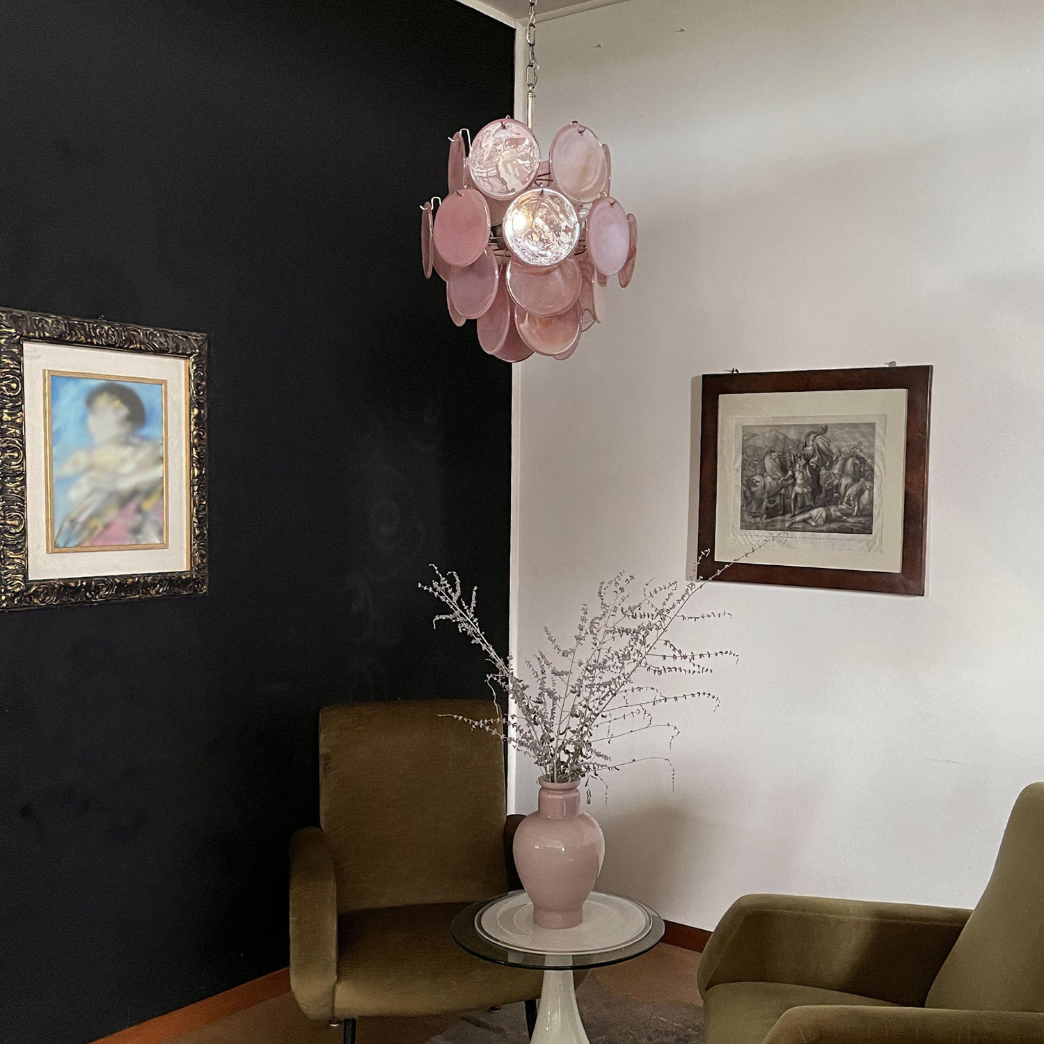 Murano Pink Disc Chandelier 24