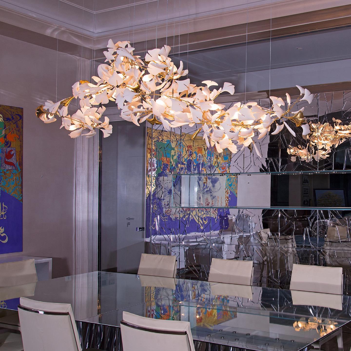 Carias Ceramic Ginkgo Pendant Light Extended