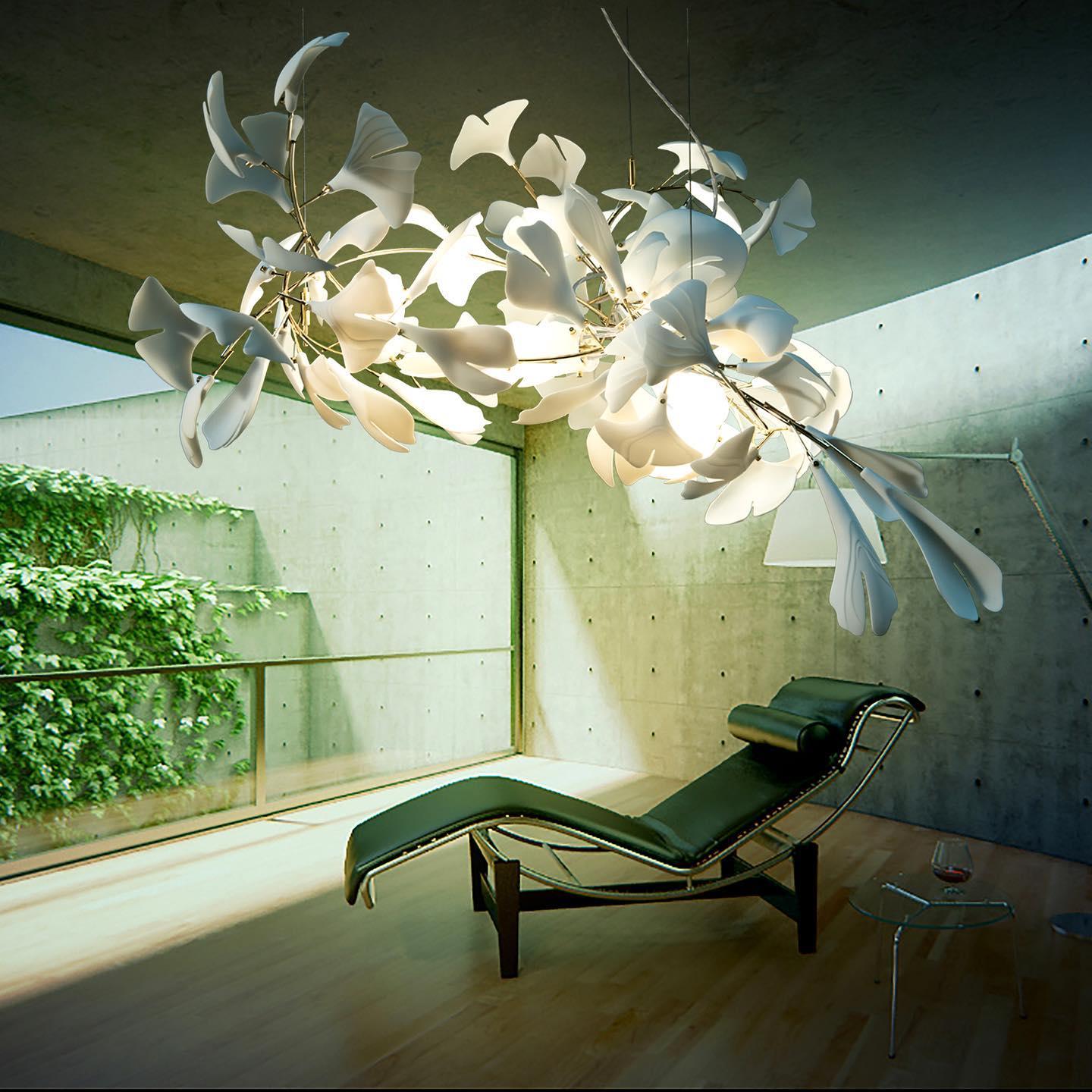 Carias Ceramic Ginkgo Pendant Light Extended